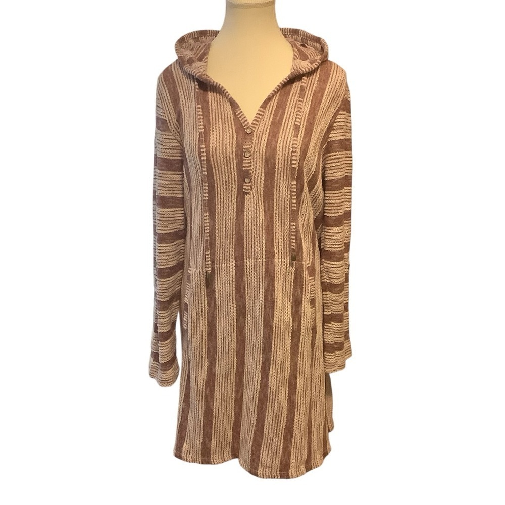 SIMPLY NOELLE PURPLE & WHITE STRIPED LONG SLEEVE HOODED SWEATER Size L/XL